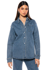 EFFORTLESS GLAM RHINESTONE STRIPE BUTTON DOWN SHIRT
