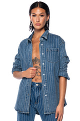 EFFORTLESS GLAM RHINESTONE STRIPE BUTTON DOWN SHIRT