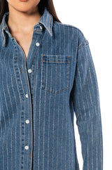 EFFORTLESS GLAM RHINESTONE STRIPE BUTTON DOWN SHIRT