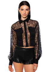 EFFORTLESS PUFF SLEEVE TULLE BLOUSE IN BLACK