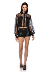 EFFORTLESS PUFF SLEEVE TULLE BLOUSE IN BLACK