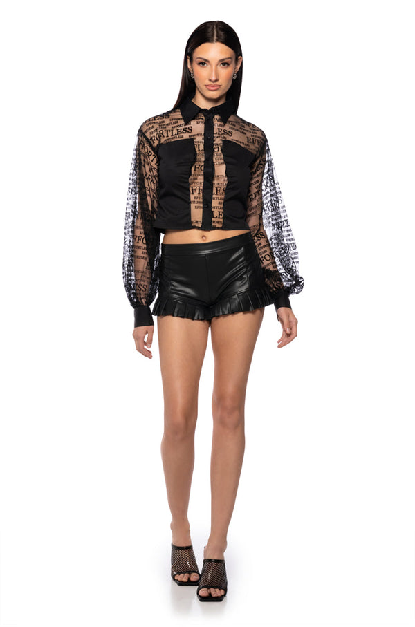 EFFORTLESS PUFF SLEEVE TULLE BLOUSE IN BLACK