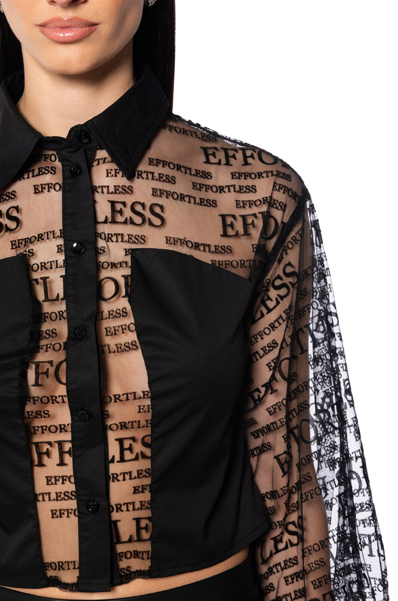EFFORTLESS PUFF SLEEVE TULLE BLOUSE IN BLACK