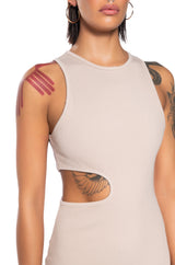 EFFORTLESS WIN SIDE CUTOUT MIDI DRESS