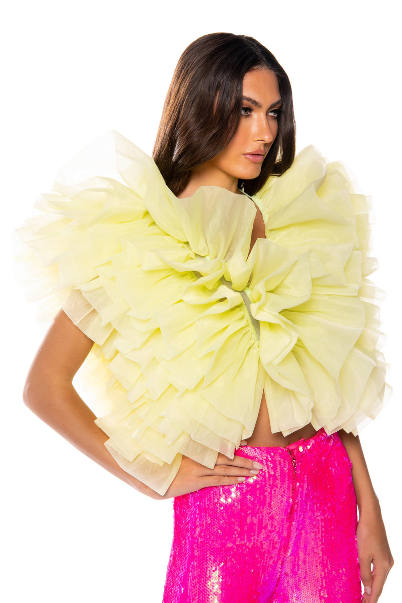 ELENA STATEMENT RUFFLE TOP IN YELLOW