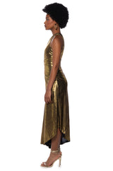 ELEVATE ME PLEATED CUT OUT METALLIC MIDI DRESS