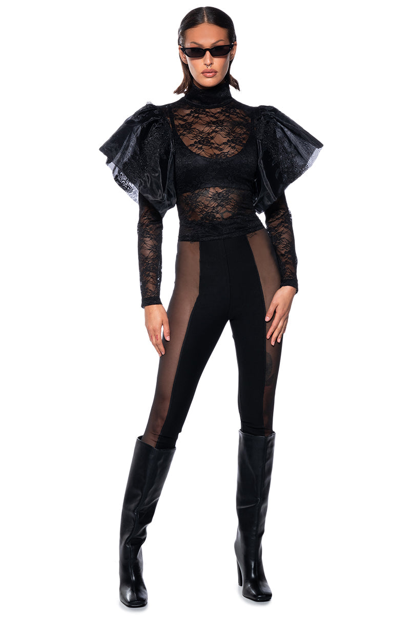 ELEVATE MY MIND FLOUNCE TULLE SHOULDER BLOUSE