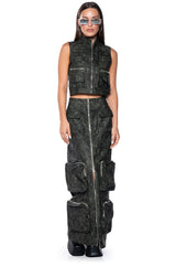 ELISIA DISTRESSED FAUX LEATHER CARGO ZIP TOP
