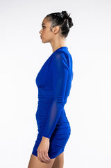 ELLIE MESH LONG SLEEVE V NECK MINI DRESS