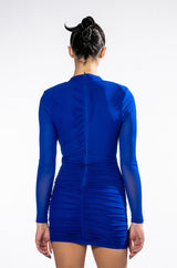 ELLIE MESH LONG SLEEVE V NECK MINI DRESS