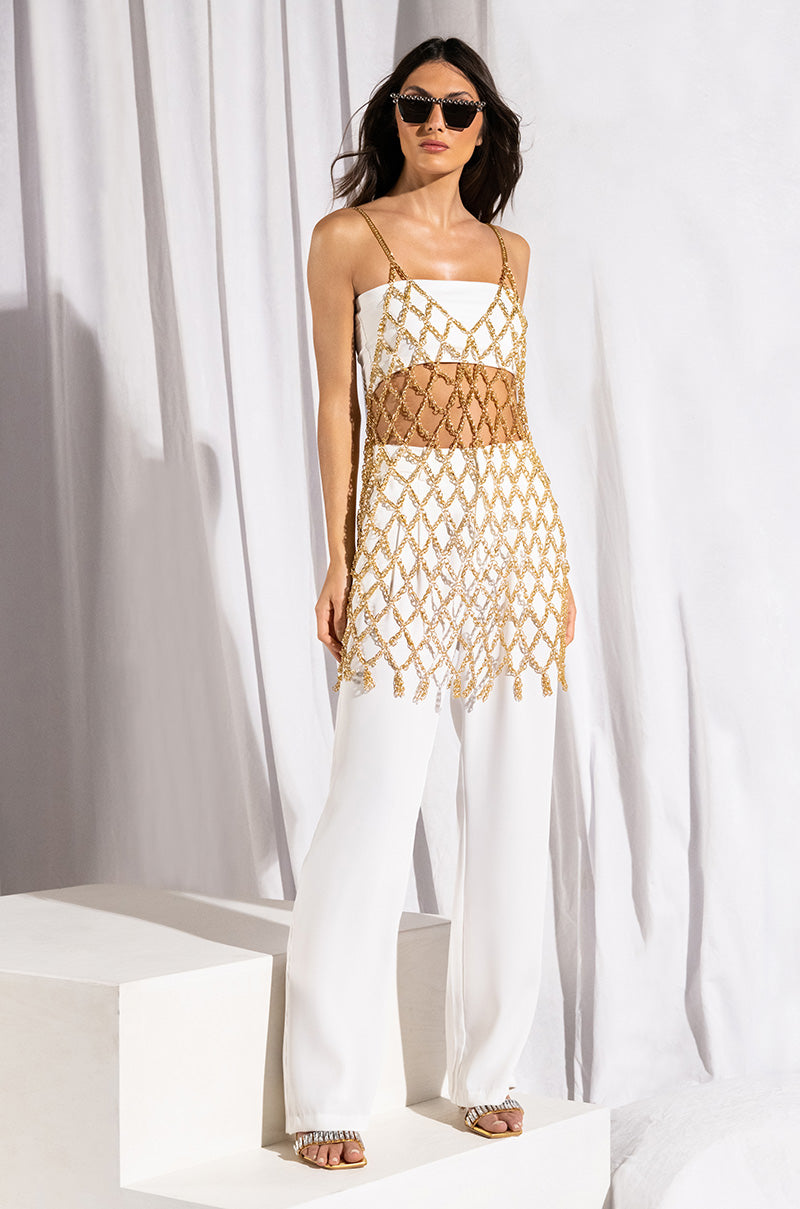 ELODIE CHAIN CHAIN MINI DRESS IN GOLD