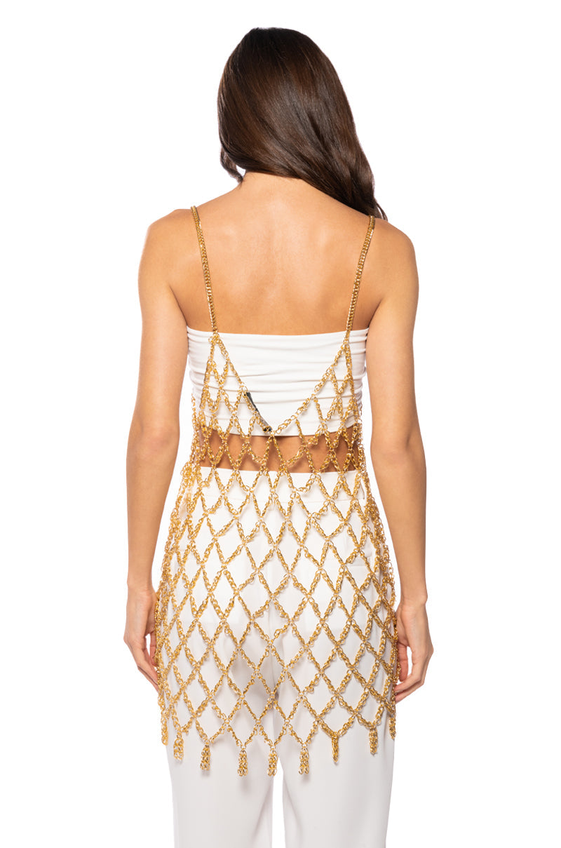 ELODIE CHAIN CHAIN MINI DRESS IN GOLD