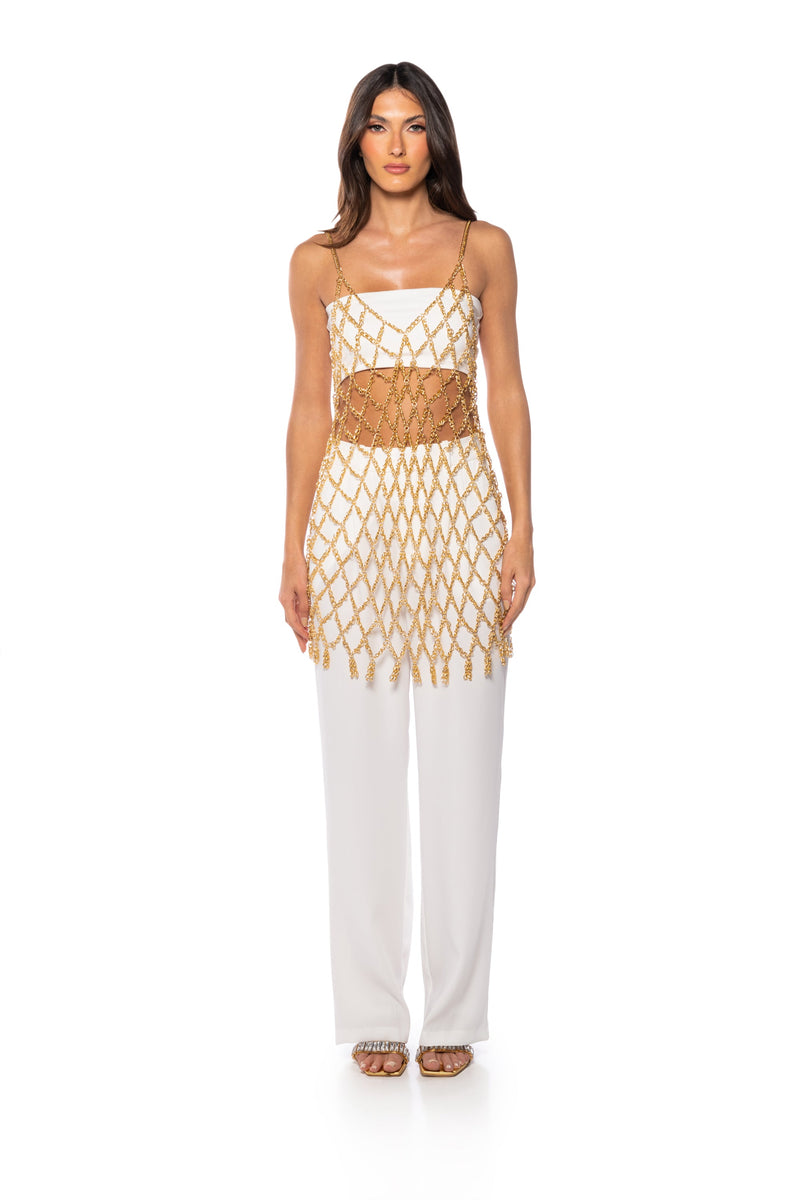 ELODIE CHAIN CHAIN MINI DRESS IN GOLD