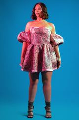 ELOISE OFF THE SHOULDER BROCADE DRESS