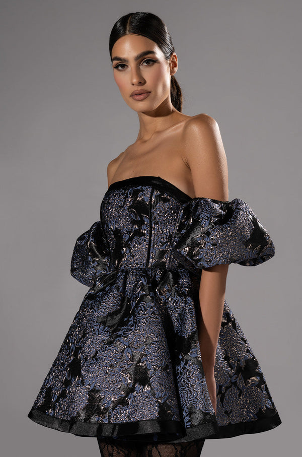 ELOISE OFF THE SHOULDER BROCADE DRESS