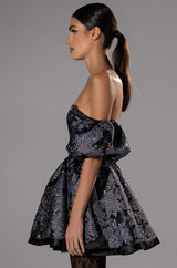ELOISE OFF THE SHOULDER BROCADE DRESS