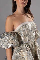 ELOISE OFF THE SHOULDER BROCADE DRESS
