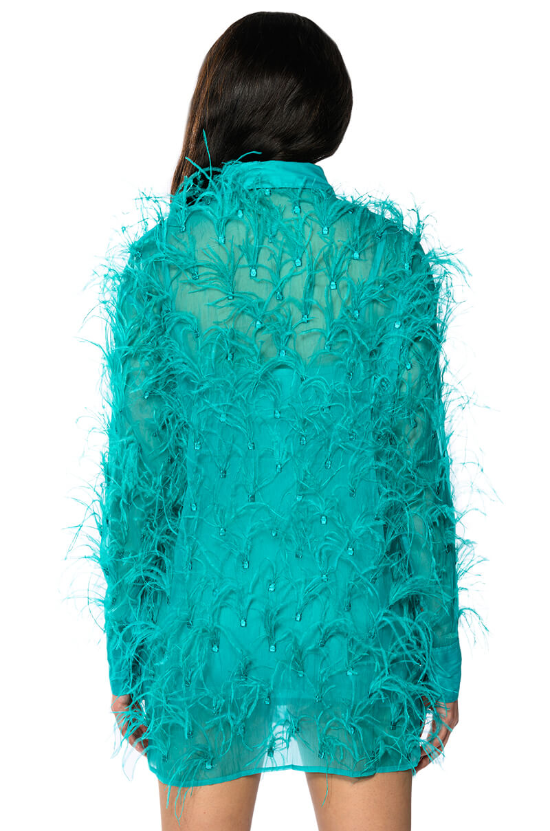 ELSIE FEATHER DETAIL SHIRT DRESS