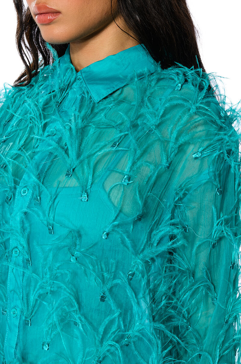 ELSIE FEATHER DETAIL SHIRT DRESS