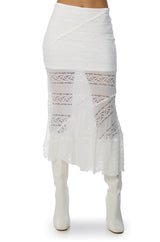 EMELIA LACE TRIM TIERED MIDI SKIRT
