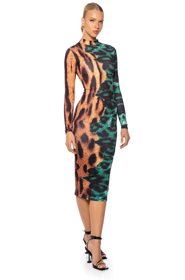 EMERALDS AND ANIMAL MIDI DRESS