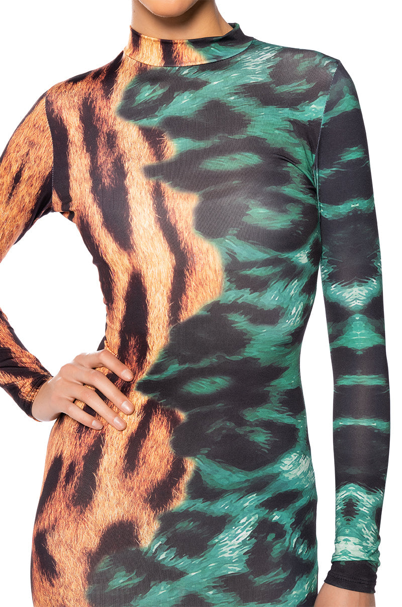 EMERALDS AND ANIMAL MIDI DRESS