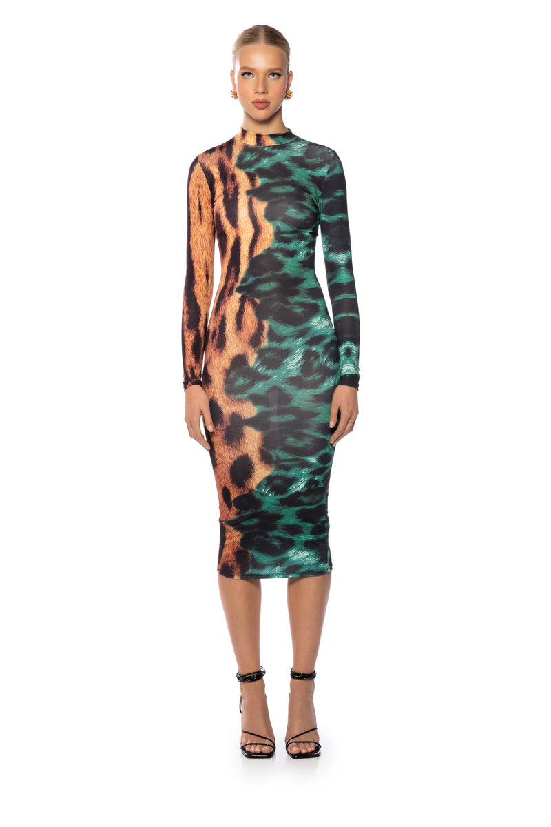 EMERALDS AND ANIMAL MIDI DRESS