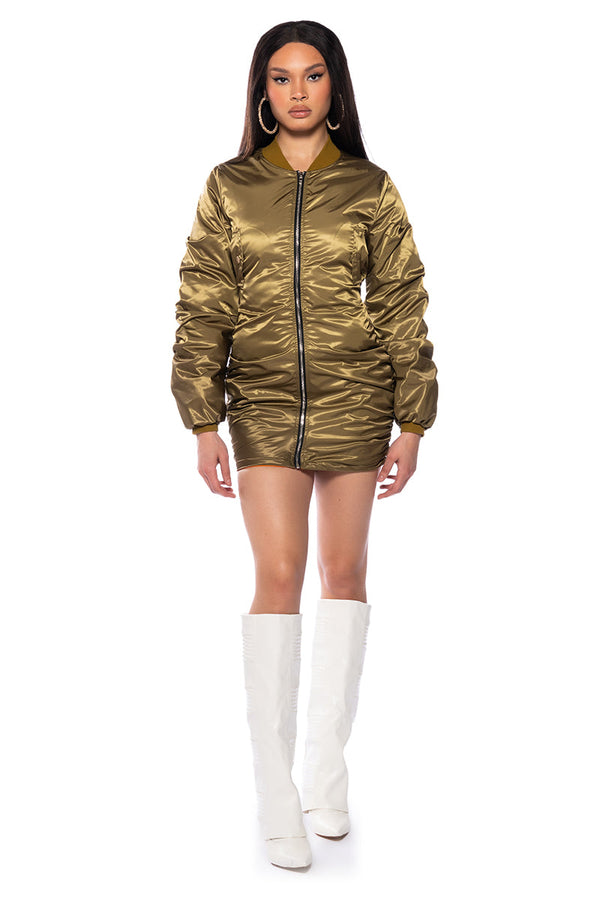 EMILIA ZIP UP PUFFER OPEN BACK DRESS