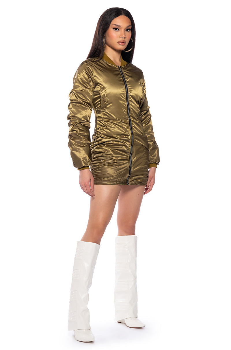 EMILIA ZIP UP PUFFER OPEN BACK DRESS