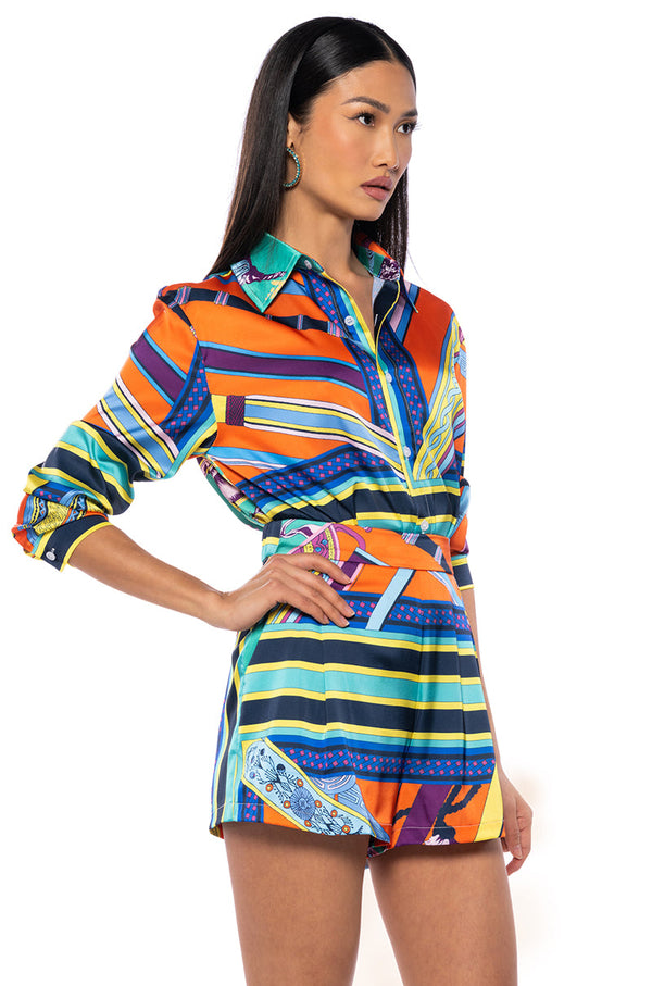EMMINA SATIN PRINTED BUTTON DOWN
