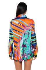 EMMINA SATIN PRINTED BUTTON DOWN