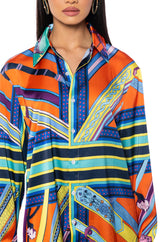 EMMINA SATIN PRINTED BUTTON DOWN
