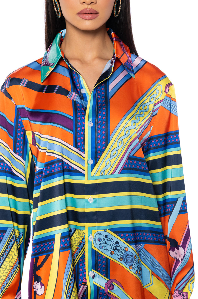 EMMINA SATIN PRINTED BUTTON DOWN