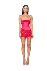 ENJOY THE VIEW MESH PANEL SEQUIN MINI DRESS