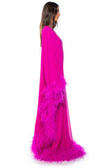 ELIZA ONE SHOULDER FEATHER MAXI