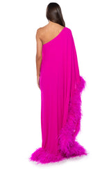 ELIZA ONE SHOULDER FEATHER MAXI