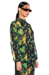 ESCAPE THE ORDINARY PRINTED BUTTON DOWN BLOUSE