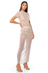 ESTELLE MOCK NECK LETTUCE HEM MESH TOP