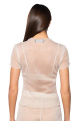 ESTELLE MOCK NECK LETTUCE HEM MESH TOP