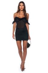 ESTELLE OFF THE SHOULDER MESH MINI DRESS