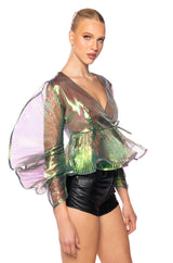 ETHEREAL PLEATED PEPLUM WRAP BLOUSE