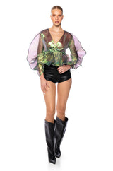 ETHEREAL PLEATED PEPLUM WRAP BLOUSE