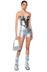 EVA STRAPLESS METALLIC FAUX LEATHER CORSET