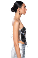 EVA STRAPLESS METALLIC FAUX LEATHER CORSET