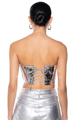 EVA STRAPLESS METALLIC FAUX LEATHER CORSET