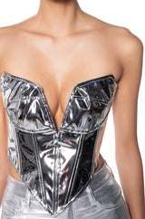EVA STRAPLESS METALLIC FAUX LEATHER CORSET