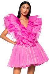 EVER AFTER RUFFLE SLEEVE PLEATED A LINE MINI DRESS