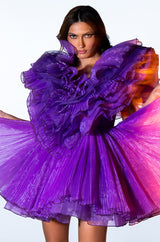 EVER AFTER RUFFLE SLEEVE PLEATED A LINE MINI DRESS