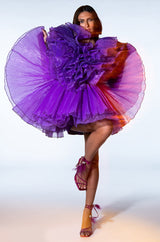 EVER AFTER RUFFLE SLEEVE PLEATED A LINE MINI DRESS