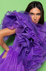 EVER AFTER RUFFLE SLEEVE PLEATED A LINE MINI DRESS